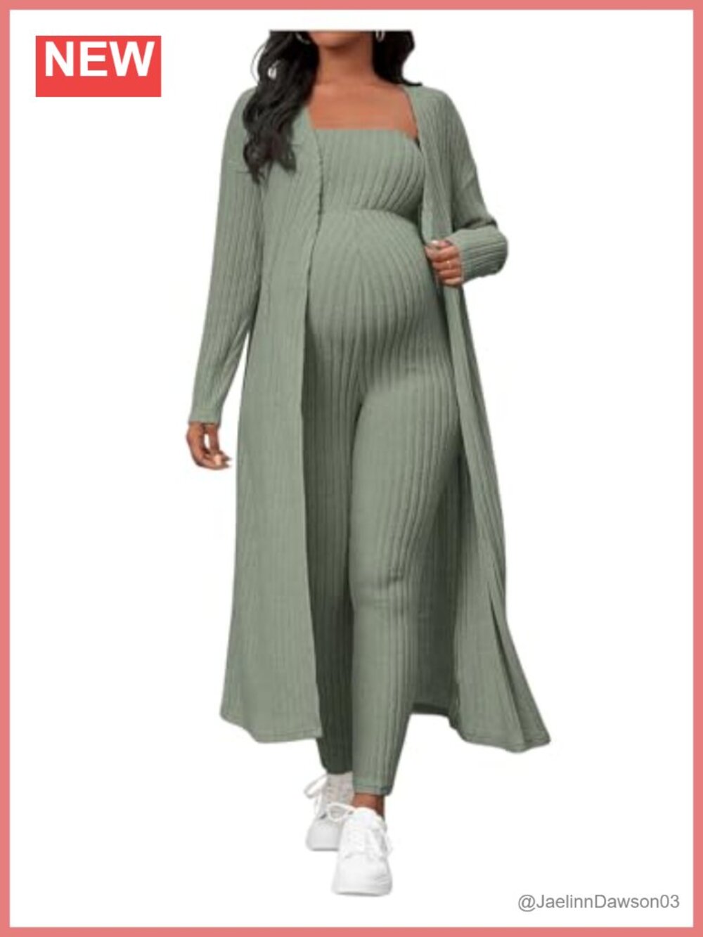 Ribbed Knit Maternity 2 Piece Jumpsuit & Cardigan Set